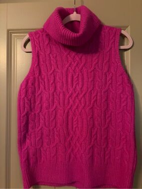 Talbot Sleeveless Cable Knit Turtleneck Sweater Vest - Hot Pink Size Medium